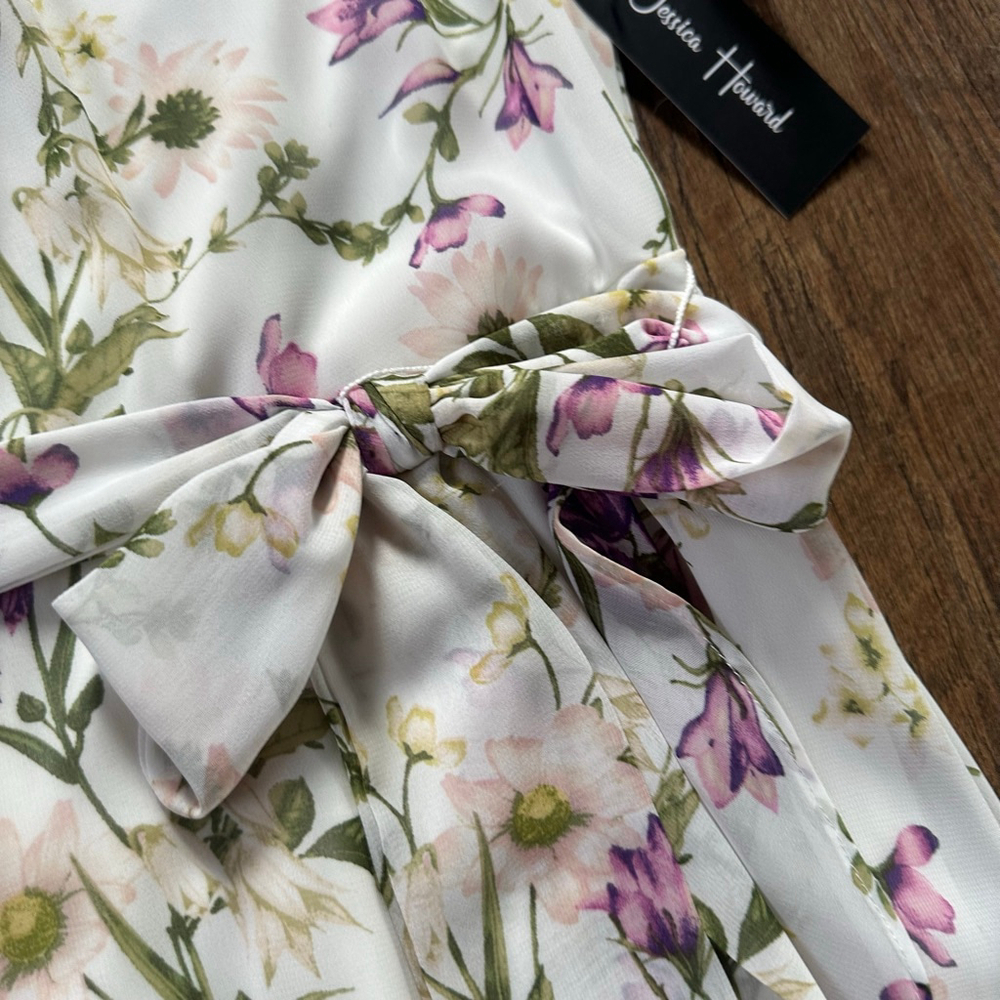 Women's Jessica Howard White Purple Floral High Low Dress Size 6 - Picture 11 of 14